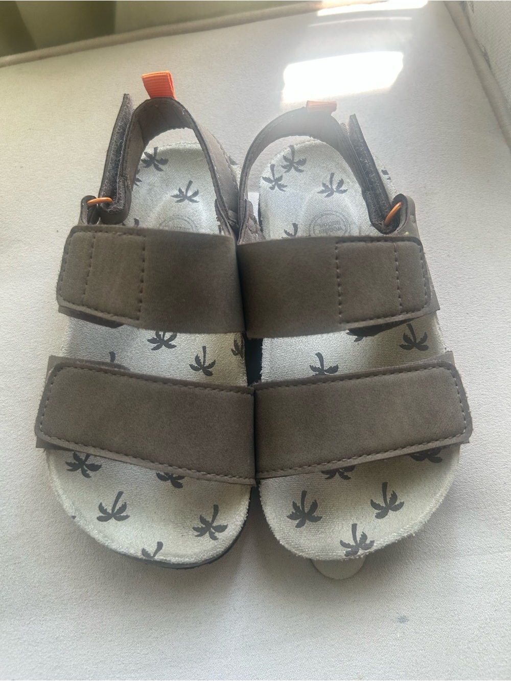 Kids Brown Hook-and-Loop Sandals with Orange Accent